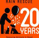 Rain Rescue 20 Years Black and White on Orange